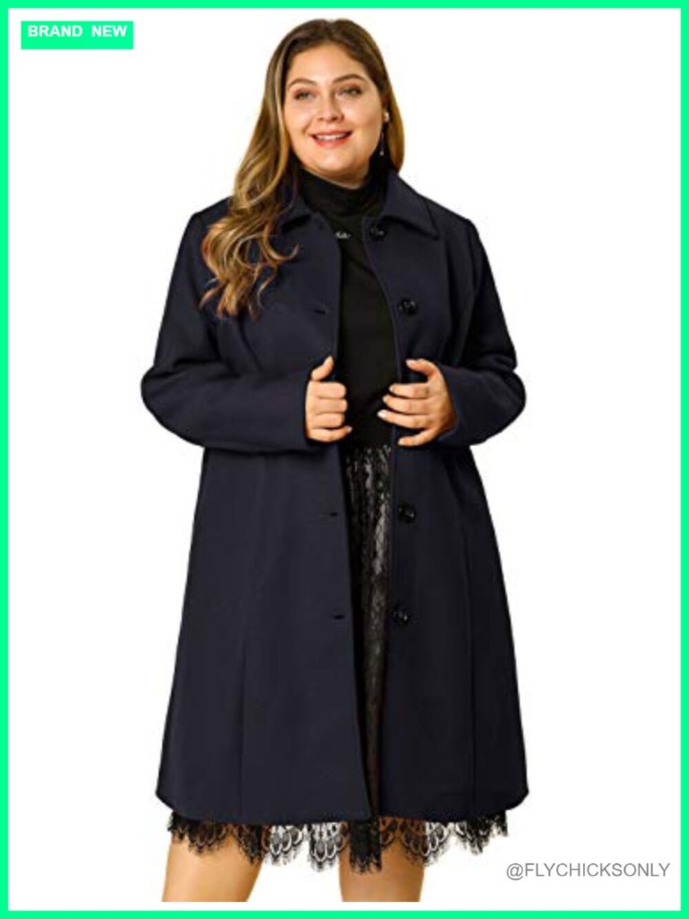 Plus Size Single Breasted Belted Longline Winter Pea Coat
